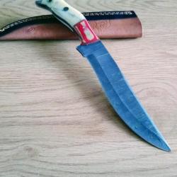Poignard couteau damas 256 couches + étui cuir fabrication artisanale réf 140