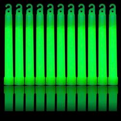 10 Bâtons Lumineux Verts 15 cm. Durée 6h intense puis 12h actif mais faible intensité.