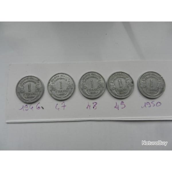 5 pices anciennes pices de 1 francs 1946  1950