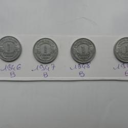 4 anciennes pièces de 1 franc alu B 1946 à 1949