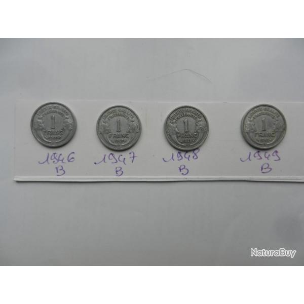 4 anciennes pices de 1 franc alu B 1946  1949