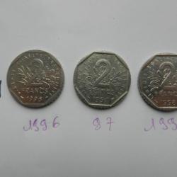 3 pièces de 2 francs 1996 à 1998