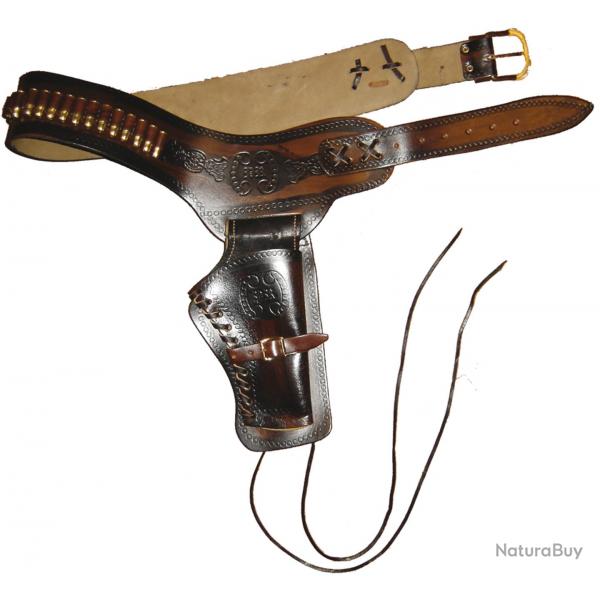 Ceinturon Denix Brun pour 1 ou 2 Revolvers Western - 1 revolver