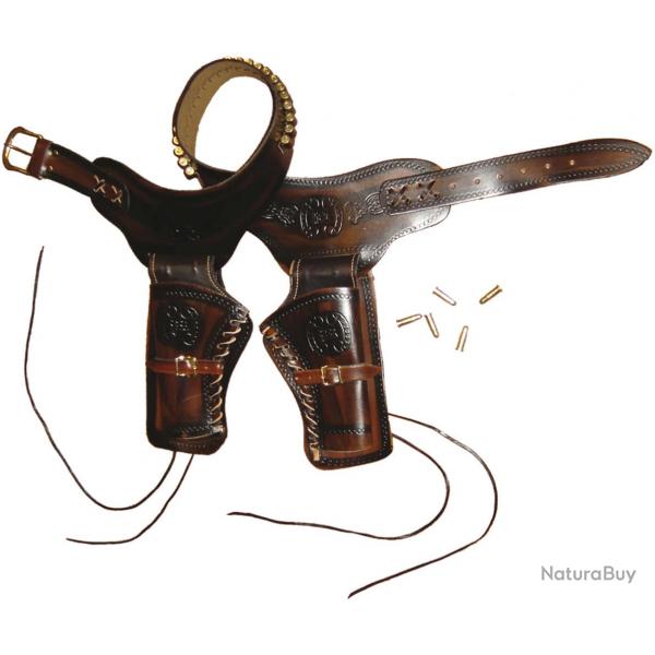 Ceinturon Denix Brun pour 1 ou 2 Revolvers Western - 2 revolvers