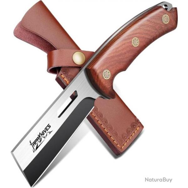 Couteau de Survie d'extrieur   lame fixe pour chasse avec tui en cuir  Poigne ergonomique