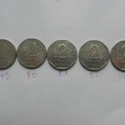 5 anciennes pièces de 2 francs 1979 à 1983