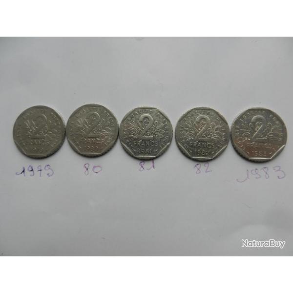 5 anciennes pices de 2 francs 1979  1983
