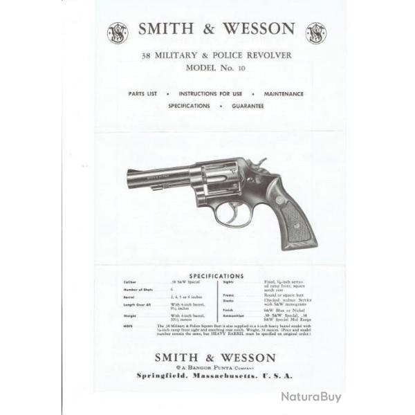 notice SMITH WESSON modle 10 SMITH & WESSON 10 (envoi par mail) - VENDU PAR JEPERCUTE (m1925)