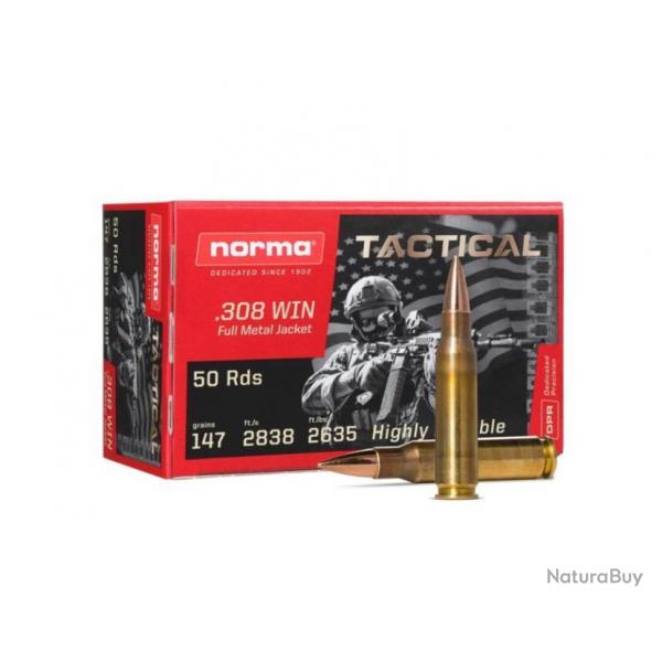Dstockage ! - Munition Norma Tactical FMJ 9.5g 147gr - Cal. 308 Win x5 boites