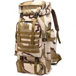 Grand Sac à dos 80L style militaire tactique Camping Randonnée Trekking Camouflage beige