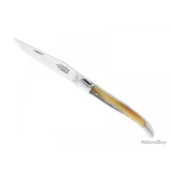 LAGUIOLE G.DAVID FACON CORNE BLONDE MITRES INOX MAT 12CM AVEC CROIX