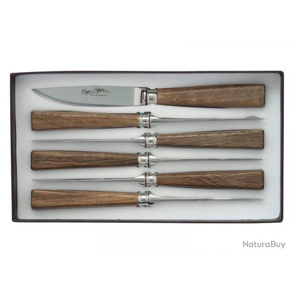 COFFRET 6 COUTEAUX STEAK INOX CHENE