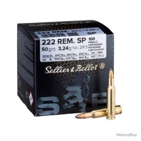 Dstockage ! - Munition Sellier & Bellot SP 3.24g 50gr - Cal. 222 Rem. x2 boites