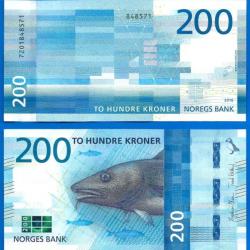 Norvege 200 Couronnes 2016 Neuf Saumon Billet Poisson Pingouin Kroner Couronne