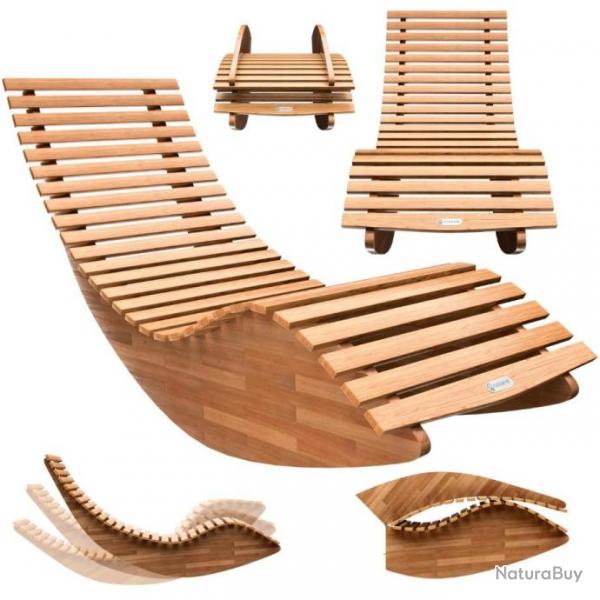 Chaise de Jardin Bois Acacia - Chaise Longue Bascule Pliable - Transat Ergonomique - Jardin Sauna