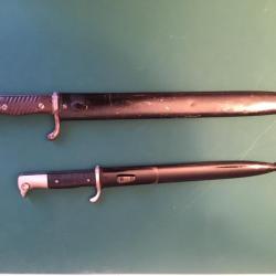Lot de deux baïonnettes pour Mauser, une de 1908 et l'autre de parade