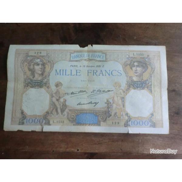 billet 1000 francs  crs et mercure