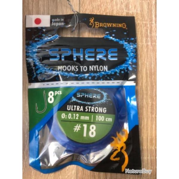 Sphere hooks to nylon 8 pieces 0,12mm 100cm taille 18 ultra strong browning