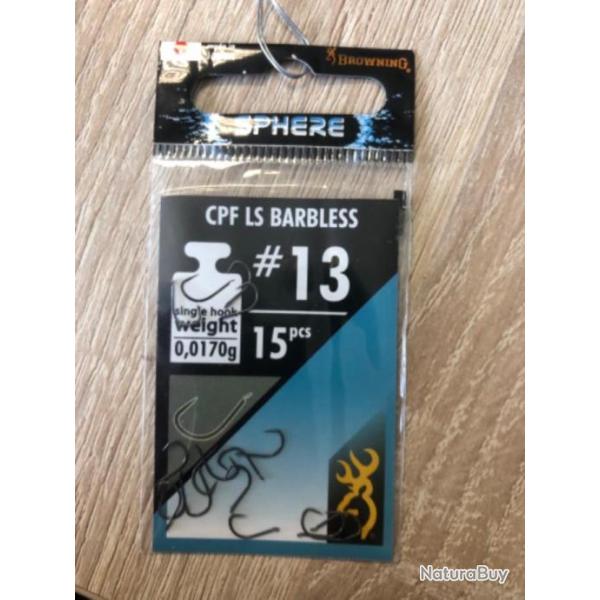 Lot d'hameons de pche sphere browning 15 pieces taille 13 cpf ls barbless