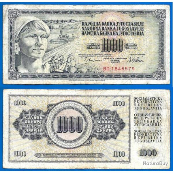 Yougoslavie 1000 Dinars 1978 Billet Dinara Culture Moissonneuse