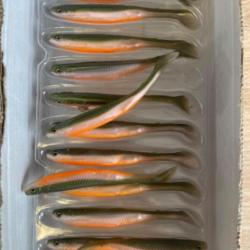 Lot de 13 leurres souples de pêche Savage gear slender scoop Shad 9cm olive