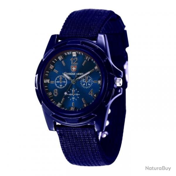 Montre Gemius Arme Sport Bracelet Militaire Arme Suisse Tissu Bleu Marine Cadran Fond Bleu