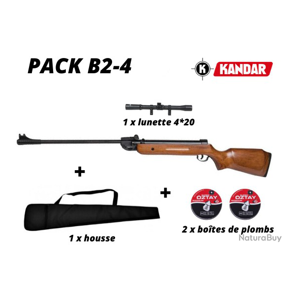 Pack carabine  plombs Kandar Cal 5,5 mm (B2-4) + plombs + lunette + housse 17 joules !