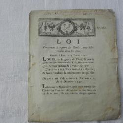 loi/décret royal papier du 27 décembre 1790 relatif aux délits commis dans les bois de Meuse