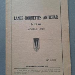 Manuel technique LANCE ROQUETTEX ANTICHAR de 73 mn Modèle 50 / ECOLE SAINT CYR COETQUIDAN 1952