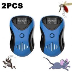 2PCS Repulsif Rat Ultrasonique 4 Mode Non Toxique Rats/Souris/Cafards/Insectes