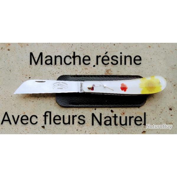 Couteau  pliant avec manche rsine avec fleurs naturelles