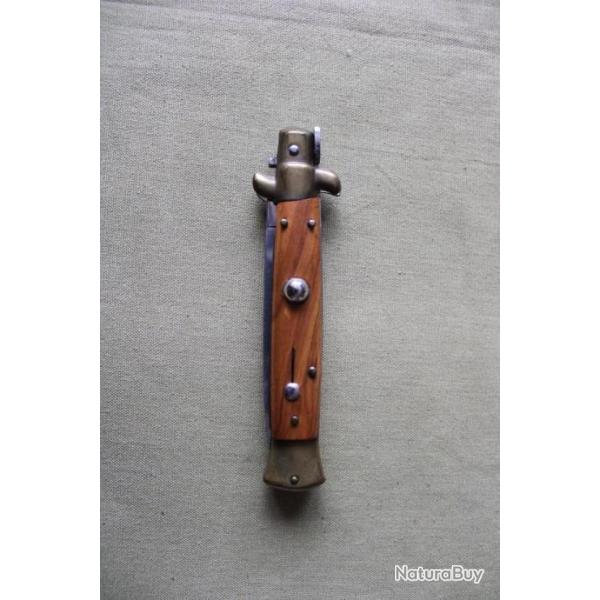 Couteau automatique manche en bois Italy Inox 22 cm environ ouvert