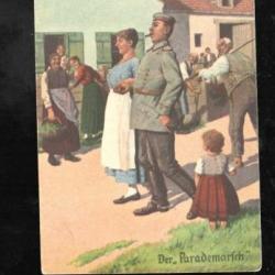 la parade parademarsch , carte postale militaire humoristique allemande , cpa