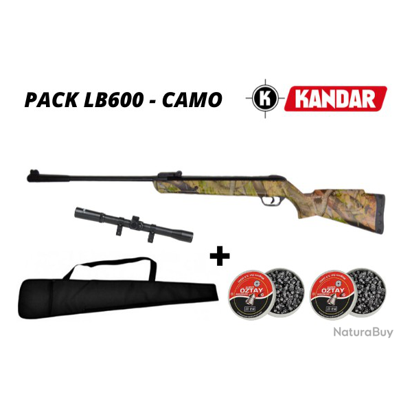 Pack Carabine  plombs Kandar + 2 x botes de plombs + HOUSSE + LUNETTE 4X20 (LB600-CAMO)