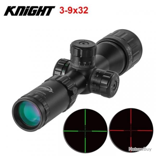 Lunette Viseur KNIGHT 3-9X32 Lumineuse + Colliers Offerts Chasse Airsoft
