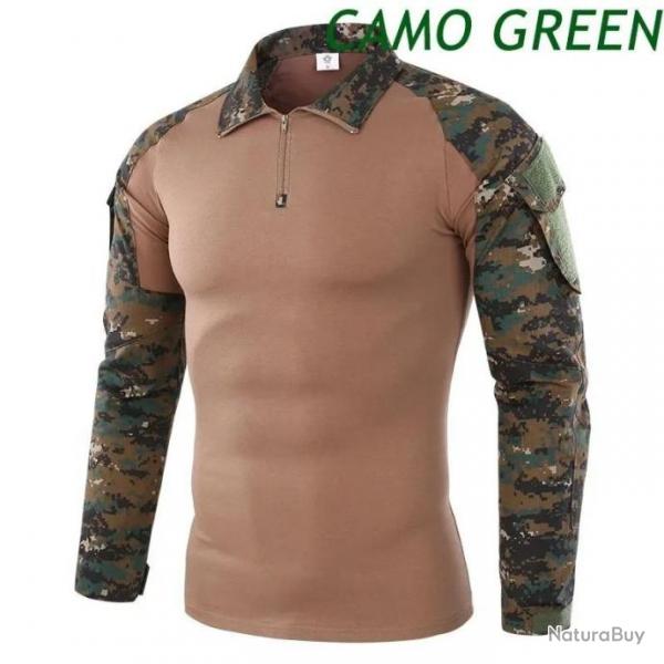 Tee-shirt, Sweet, Chemise Militaire Manche Longue CAMO GREEN, Idale pour Airsoft, Chasse