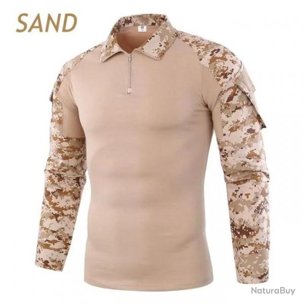 Tee-shirt, Sweet, Chemise Militaire Manche Longue SAND, Idale pour Airsoft, Chasse