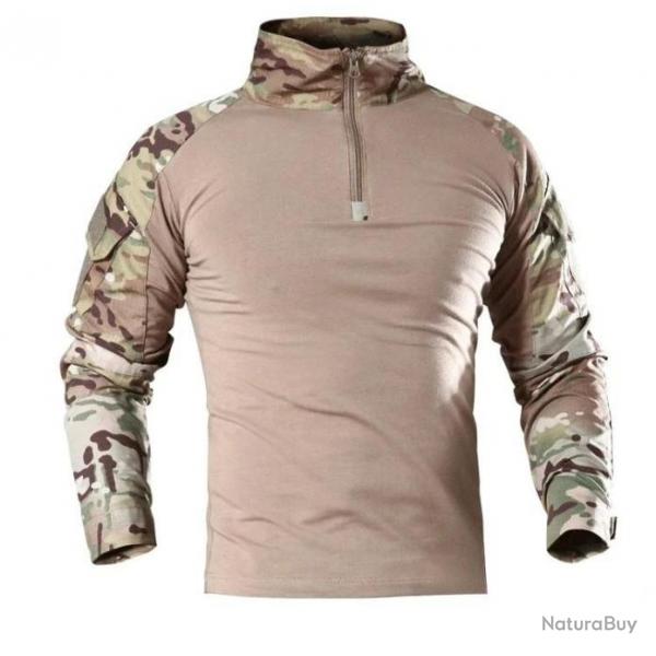 Tee-shirt, Sweet, Chemise Militaire Manche Longue KHAKI, Idale pour Airsoft, Chasse