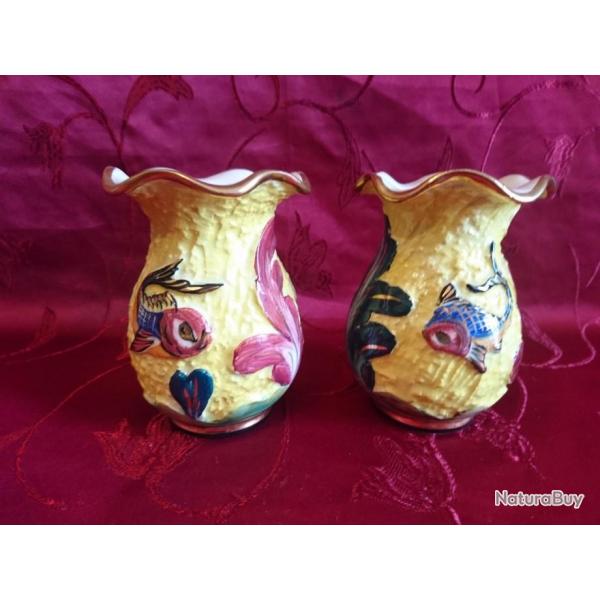 Krina Monaco paire de vases cramique  dcor de fond marin stylis