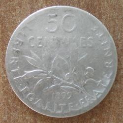 France 50 Centimes 1899 Piece Argent Semeuse Centime de Franc