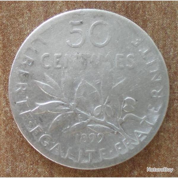 France 50 Centimes 1899 Piece Argent Semeuse Centime de Franc