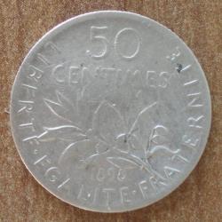 France 50 Centimes 1898 Piece Argent Semeuse Centime de Franc