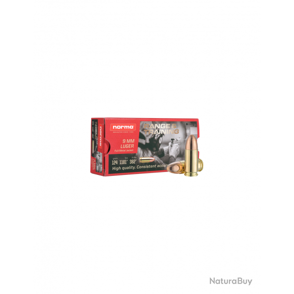 MUNITIONS NORMA CAL 9MM LUGER 124GR FMJ range & training 20 boites (1000 munitions )