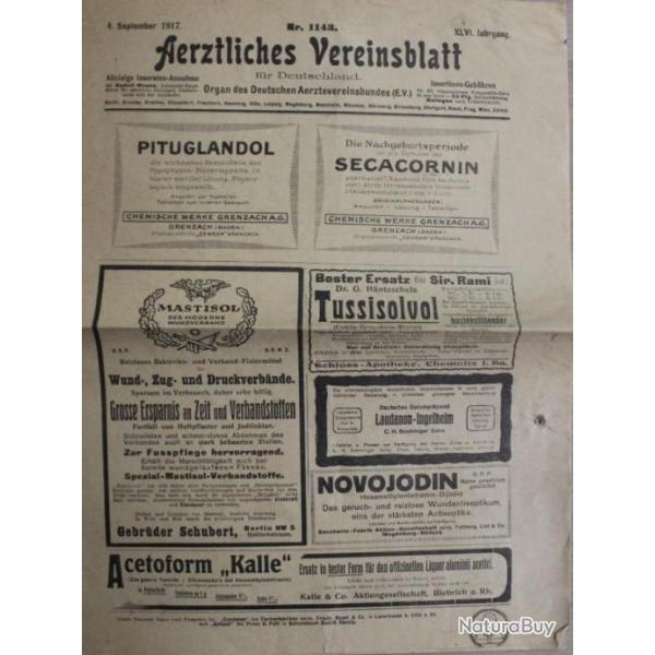 Journal Aerztliches Vereinsblatt Fr Deutschland du 4 September 1917