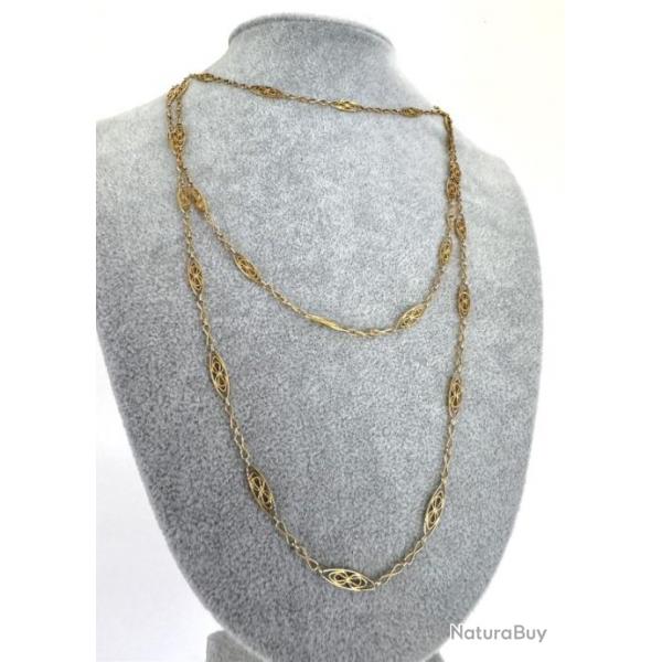 Trs long sautoir or jaune 18 carats - maille Filigrane - 144 cm - collier