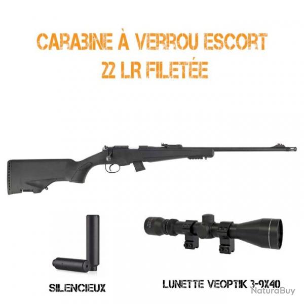 Pack silence ESCORT 22 lr filete, silencieux + lunette 3-9x40 