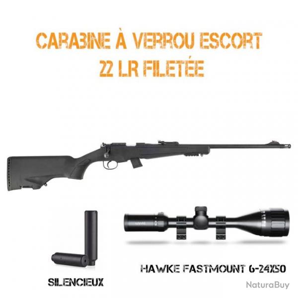 Pack silence ESCORT 22 lr filete, silencieux + lunette 6-24X50 