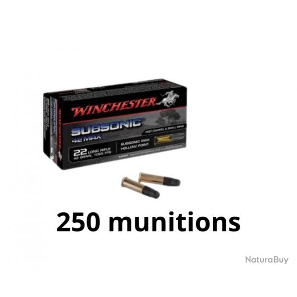 250 CARTOUCHES WINCHESTER SUBSONIC 42 MAX 42GR CALIBRE 22LR