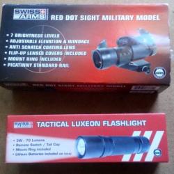 lot airsoft lampe tactique luxeron flashlight +red dot sight military model
