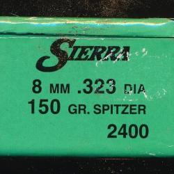 (5934A) Lot de 100 Balles -OGIVES SIERRA PRO HUNTER 8mm CAL 323 50 GRains  1/2 Blindée